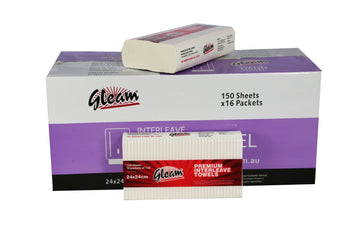 GLEAM INTERLEAVED HAND TOWELS 240X240MM 2400 SHEETS
