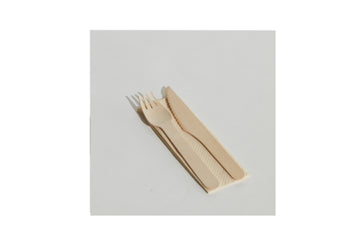 WOODEN FORK, KNIFE AND NAPKIN