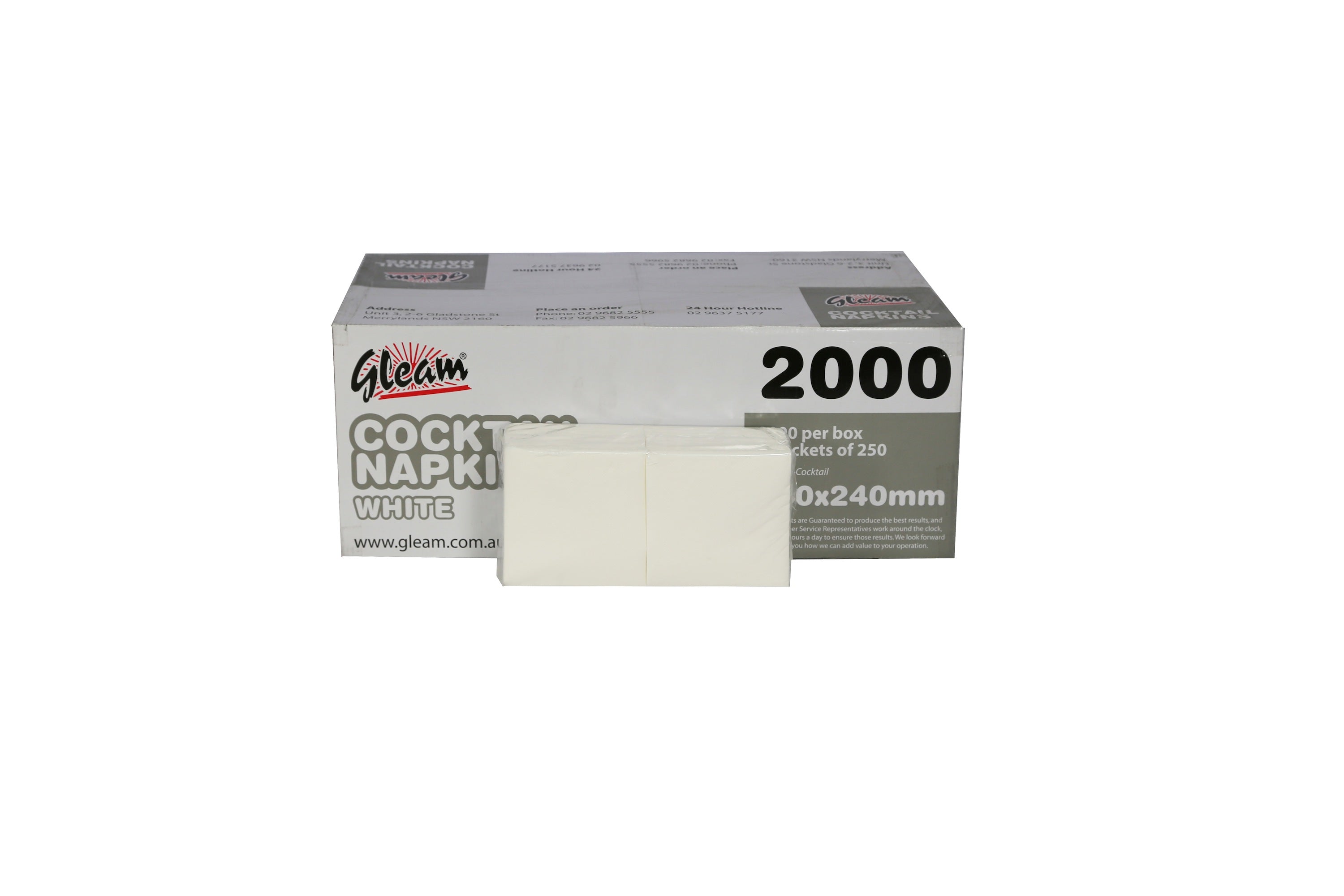 GLEAM COCKTAIL WHITE NAPKINS 240X240MM 2000 UNITS