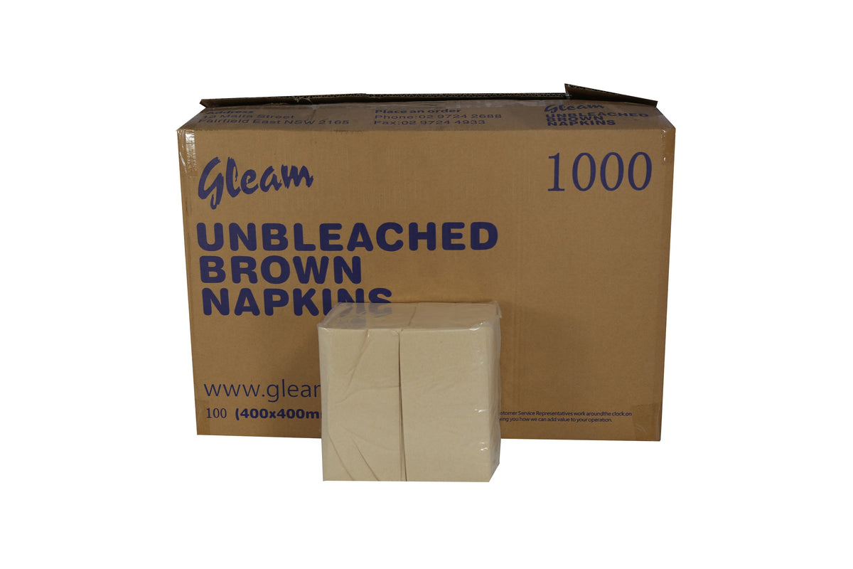 GLEAM UNBLEACHED PREMIUM FOLDED NAPKINS 400X400MM 1000 UNITS