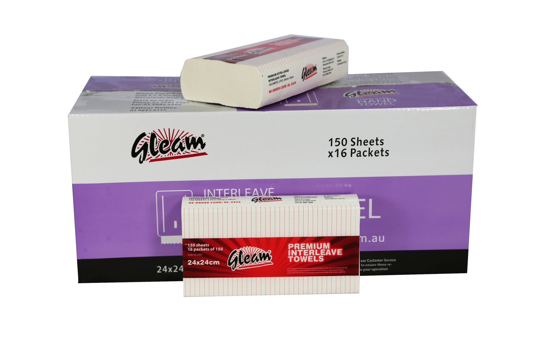 GLEAM INTERLEAVED HAND TOWELS 240X240MM 2400 SHEETS