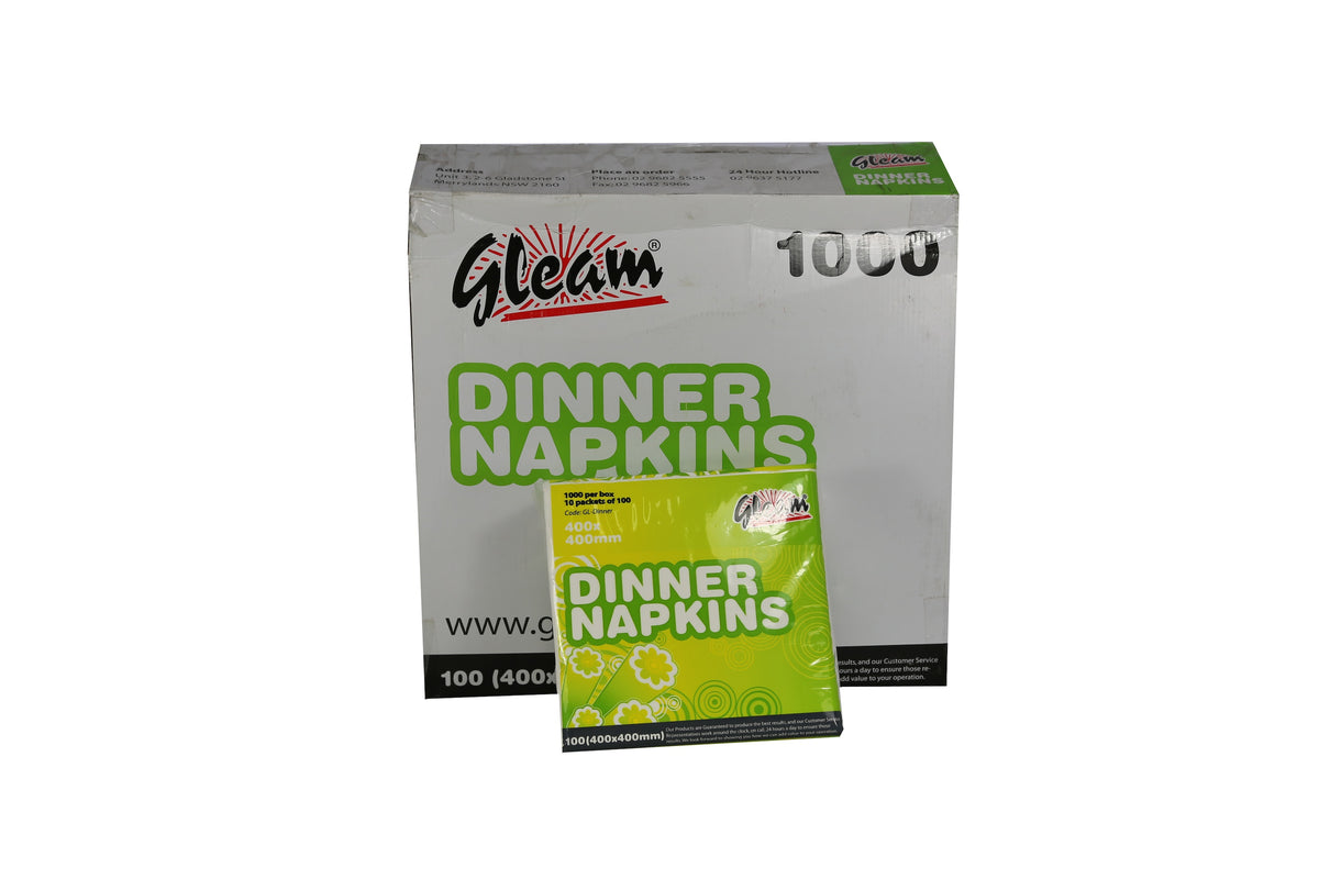 GLEAM DINNER 2PLY WHITE NAPKINS 400X400MM 1000 UNITS