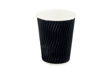 BLACK COFFEE CUP WAVE GROOVE 12OZ 500 UNITS