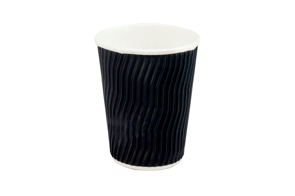 BLACK COFFEE CUP WAVE GROOVE 12OZ 500 UNITS