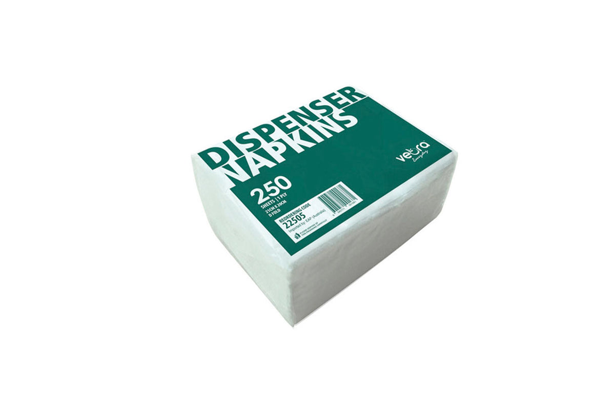 WHITE 1PLY DISPENSER NAPKINS 205x215MM 5000 UNITS