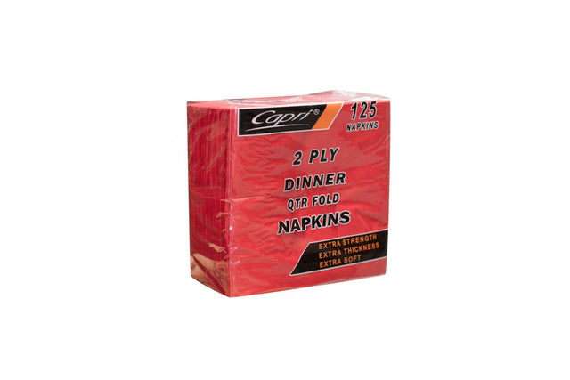 RED 2PLY DINNER QTR FOLD NAPKIN 400mm x 400mm