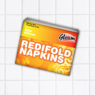 GLEAM FOLDED WHITE NAPKINS 400X400MM 1000 UNITS